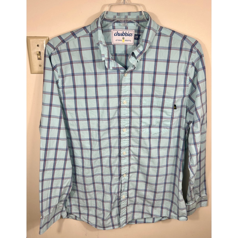 Chubbies Button Down Shirt Mens XL Blue Plaid L/S Cotton Preppy Academia Classic